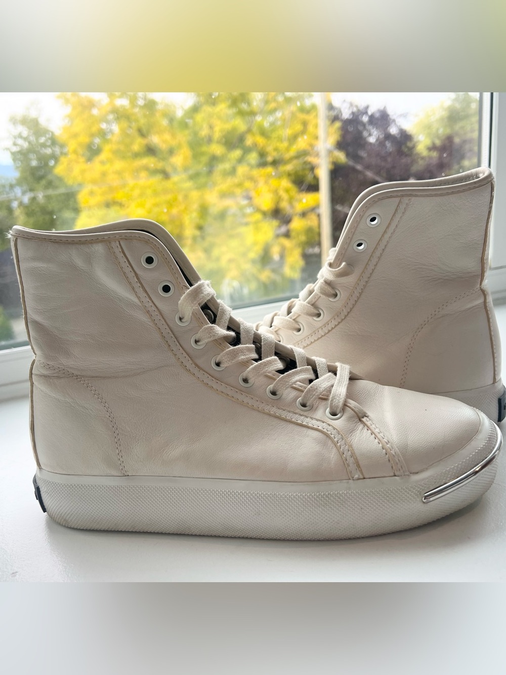 Alexander Wang High-Top Leather Sneakers in Cream